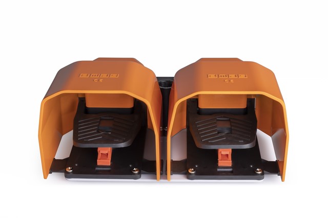 PDK Series Metal Protection (1NO+1NC)+(1NO+1NC) with Hole for Metal Bar Stay Put Double Orange Plastic Foot Switch